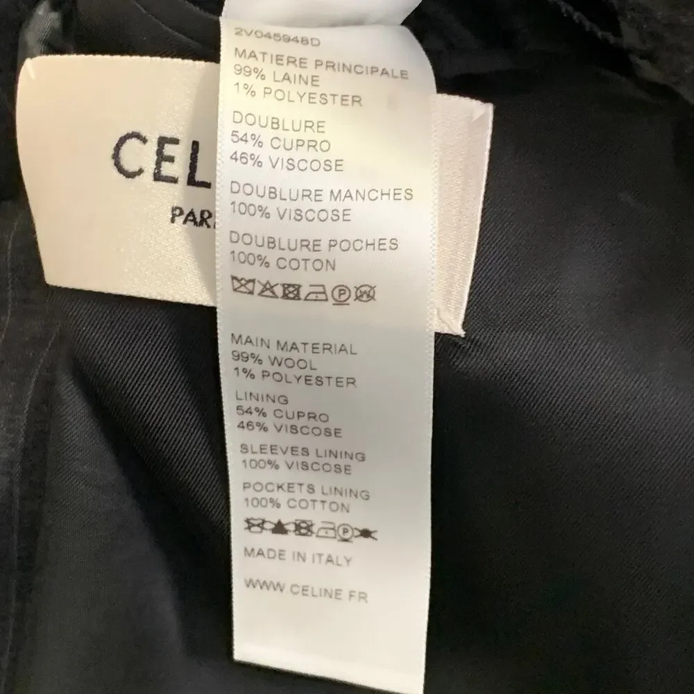 CELINE Size 44 Regular Grey Charcoal Stripe Wool Polyester Suit